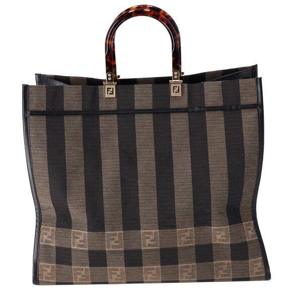 FENDI Sunshine Shopper Tote Bag 8BH372 Dark Brown Black Jacquard Leather - Picture 3 of 8